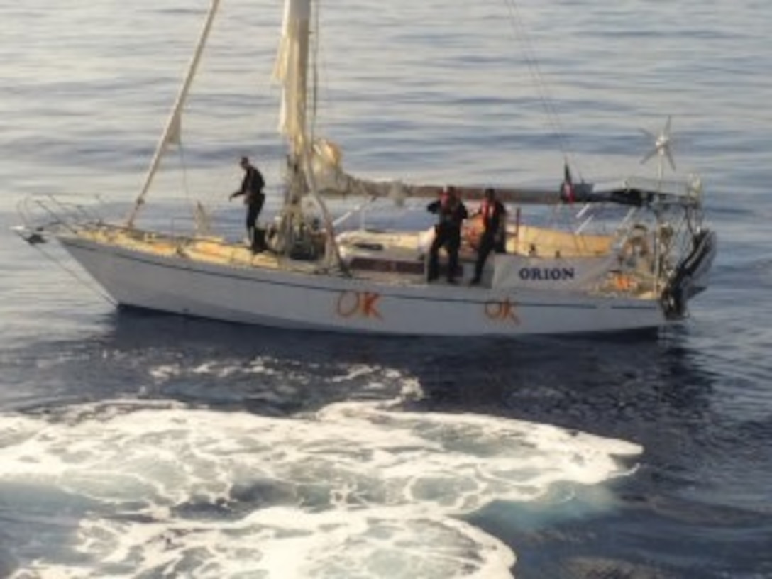 A makeshift vessel that was taking part in an unlawful irregular migration voyage lays empty after being interdicted by the Coast Guard Cutter Paul Clark and a Customs and Border Protection Air and Marine unit near Cabo Rojo, Puerto Rico, Feb. 5, 2024.  Twenty-six migrants in this case were repatriated to Dominican Republic, along with two other migrants from a separate interdiction, Feb. 7, 2024. (U.S. Coast Guard photo)