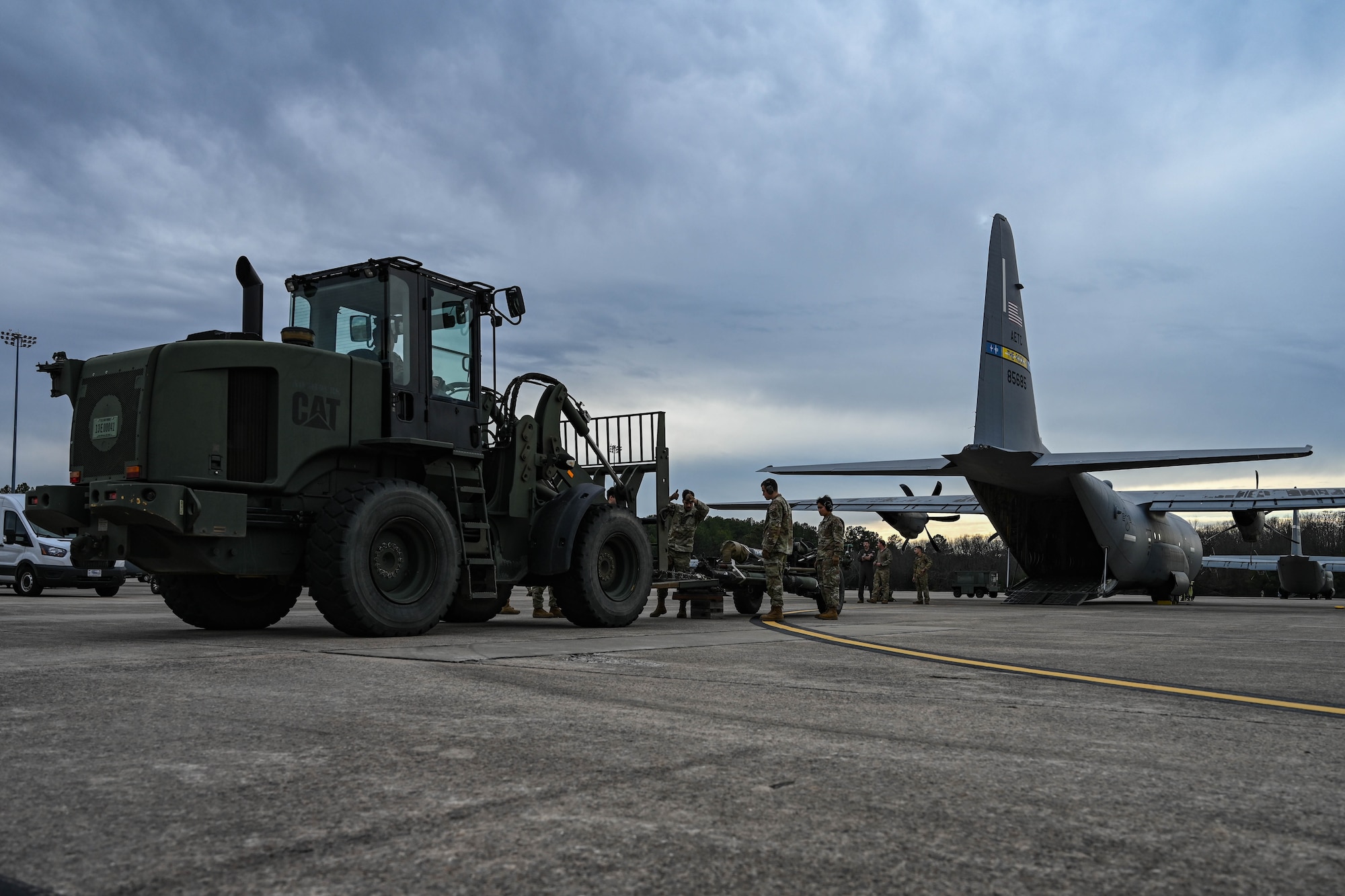 A forklift moves cargo.