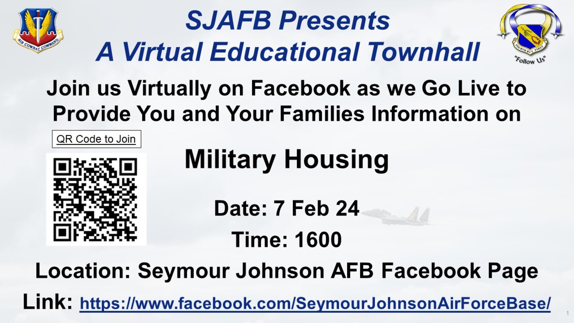 Join us virtually on Facebook as we go live to provide you and your families information on military housing on Feb. 7, 2024.