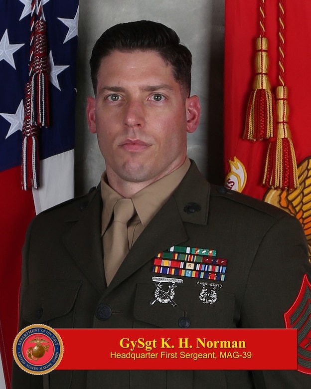 Gunnery Sergeant Norman enlisted in the Marine Corps April 7, 2008, and attended Recruit Training at Marine Corps Recruit Depot, Paris Island, South Carolina. Upon graduation, Private First Class Norman attended Marine Combat Training aboard Camp Geiger, North Carolina. In August of 2008, Private First Class Norman reported to Naval Air Technical Training Center Pensacola, Florida for the Aviation Ordnance Technician Organizational Level Course, where he received the MOS of 6531. In October he attended the Center for Naval Aviation Technical Training Marine Unit, Camp Pendleton California, where he was selected as the honor graduate and subsequently meritoriously promoted to the rank of Lance Corporal.