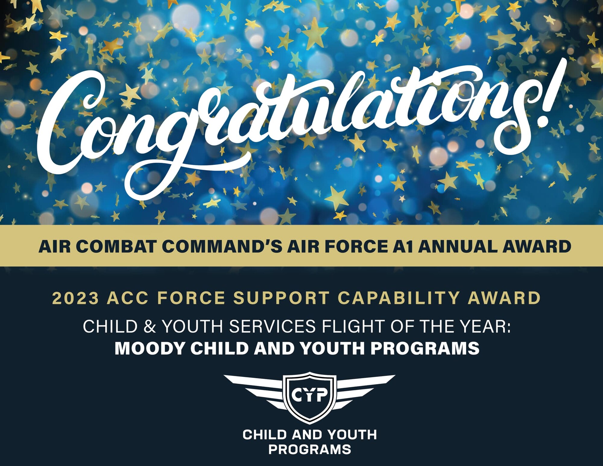 A blue and yellow graphic describing the award won by FSS