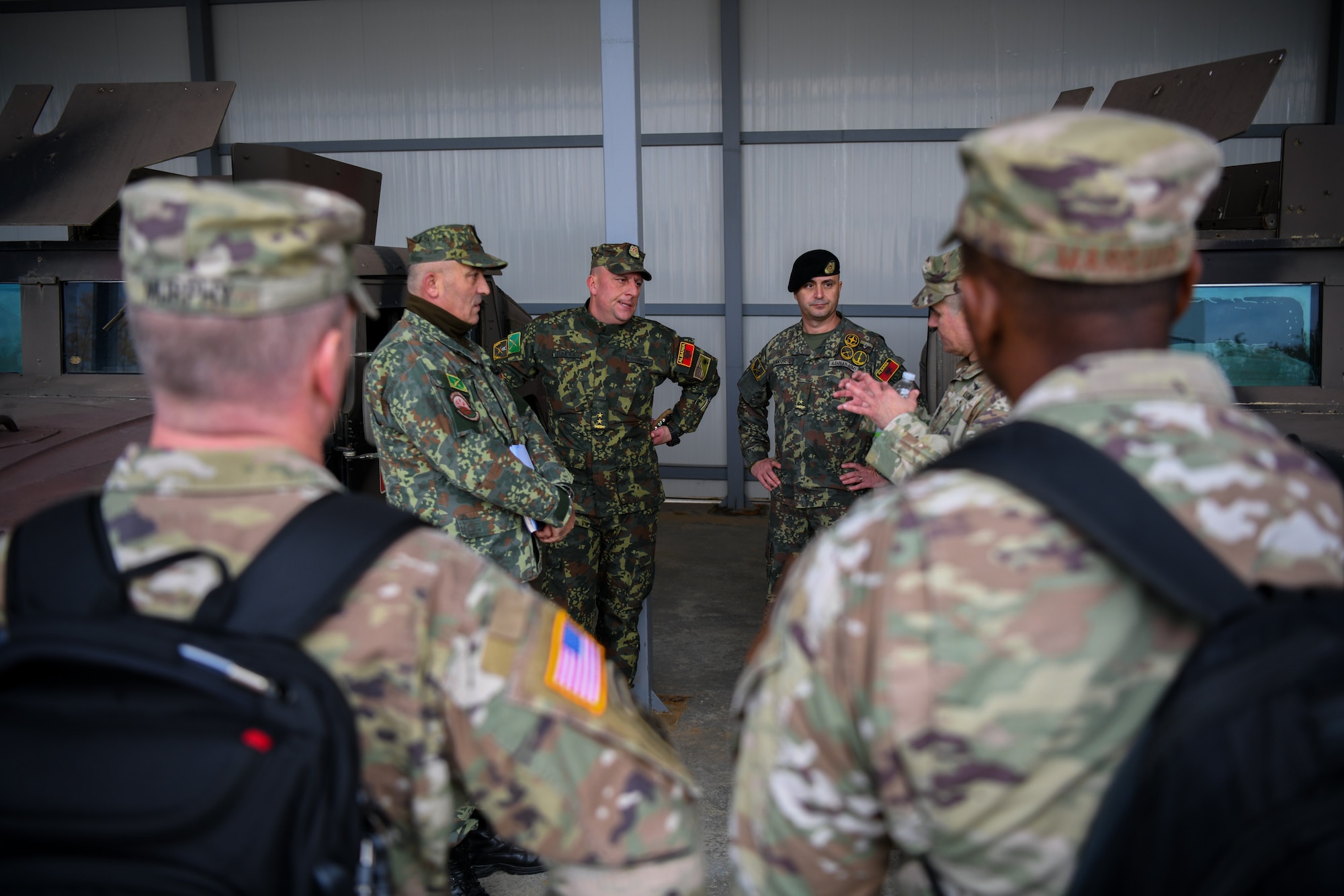 U.S. Army Capt. Jose Couselo addressing Albanian Armed Forces staff at Land Forces Headquarters, Zall-Herr, Tirana, Albania.