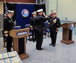 240202-N-N2201-001 (Feb. 2, 2024) WASHINGTON -- Capt. William “Bryant” Cleveland salutes PMS 312 Program Manager CAPT Mark Johnson during the Stand-Up Ceremony for the PMS 368 Aircraft Carrier Inactivation and Disposal Program Office. “The goal for Navy and this office is to be a responsible steward of the environment, while serving the needs of the Fleet and the trust of taxpayers,” Cleveland explained. “It’s full-time work—and a task that must be performed with the utmost respect for the legacy of these amazing warfighting platforms and the crews who served on them.”