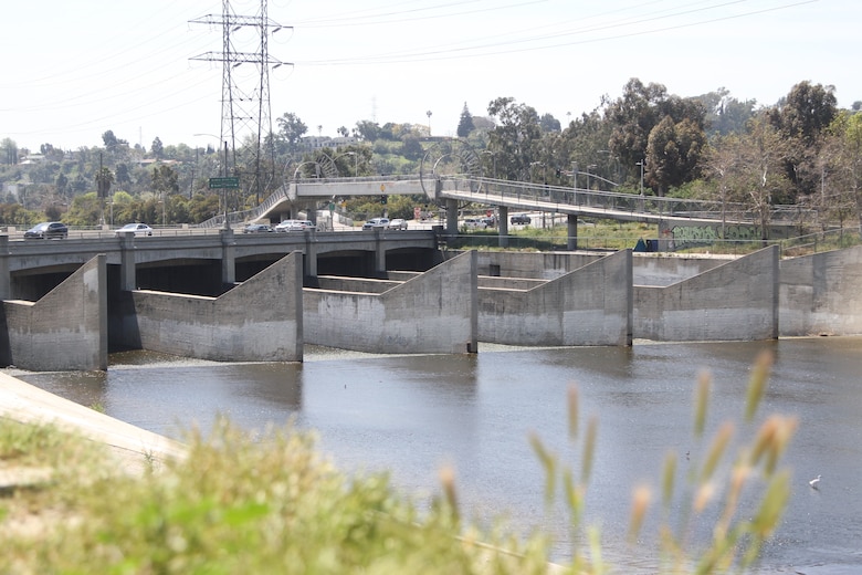 Pictured is a view of the Los Angeles River near Glendale Narrows in Los Angeles.
