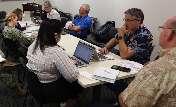 Experts from the Navy, Hawaiʻi State Department of Health, Environmental Protection Agency, Navy and Marine Corps Force Health Protection Command, and Defense Health Agency meet at the Navy Closure Task Force - Red Hill (NCTF-RH) headquarters to discuss drinking water quality sampling, testing and root-cause analysis at Joint Base Pearl Harbor-Hickam, Hawaii, Jan 30. NCTF-RH is committed to working with government agencies and community stakeholders to close the Red Hill Bulk Fuel Storage Facility safely and deliberately in compliance with all federal, state, and local laws, policies and regulations.