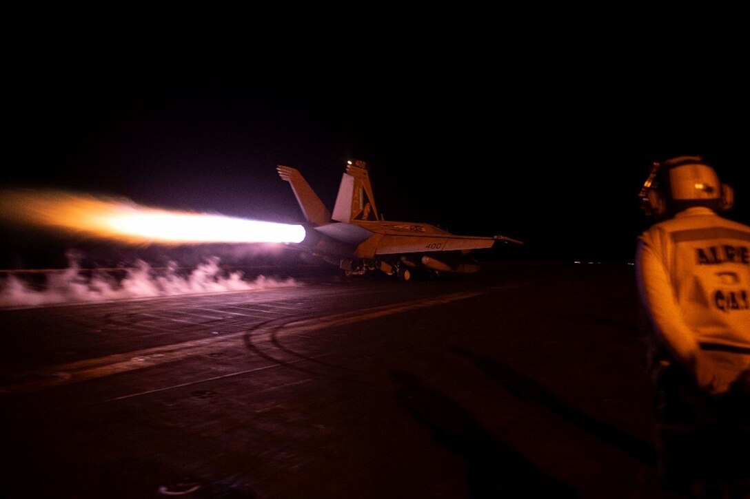 A jet prepares to take off.
