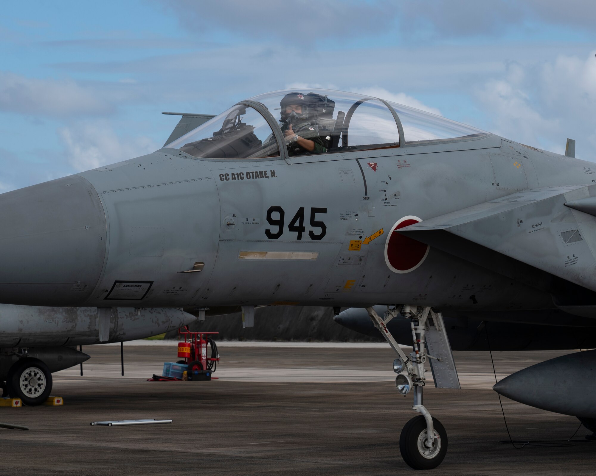 A member of the Japan Air Self-Defense Force poses for a photo during Cope North 24 on Andersen Air Force Base, Guam, Jan. 29, 2024. Cope North enhances U.S. relationships and interoperability with our regional Allies and partners by providing the opportunity to exchange information and improve shared tactics to better integrate multilateral defense capabilities. (U.S. Air Force photo by Airman 1st Class Spencer Perkins)