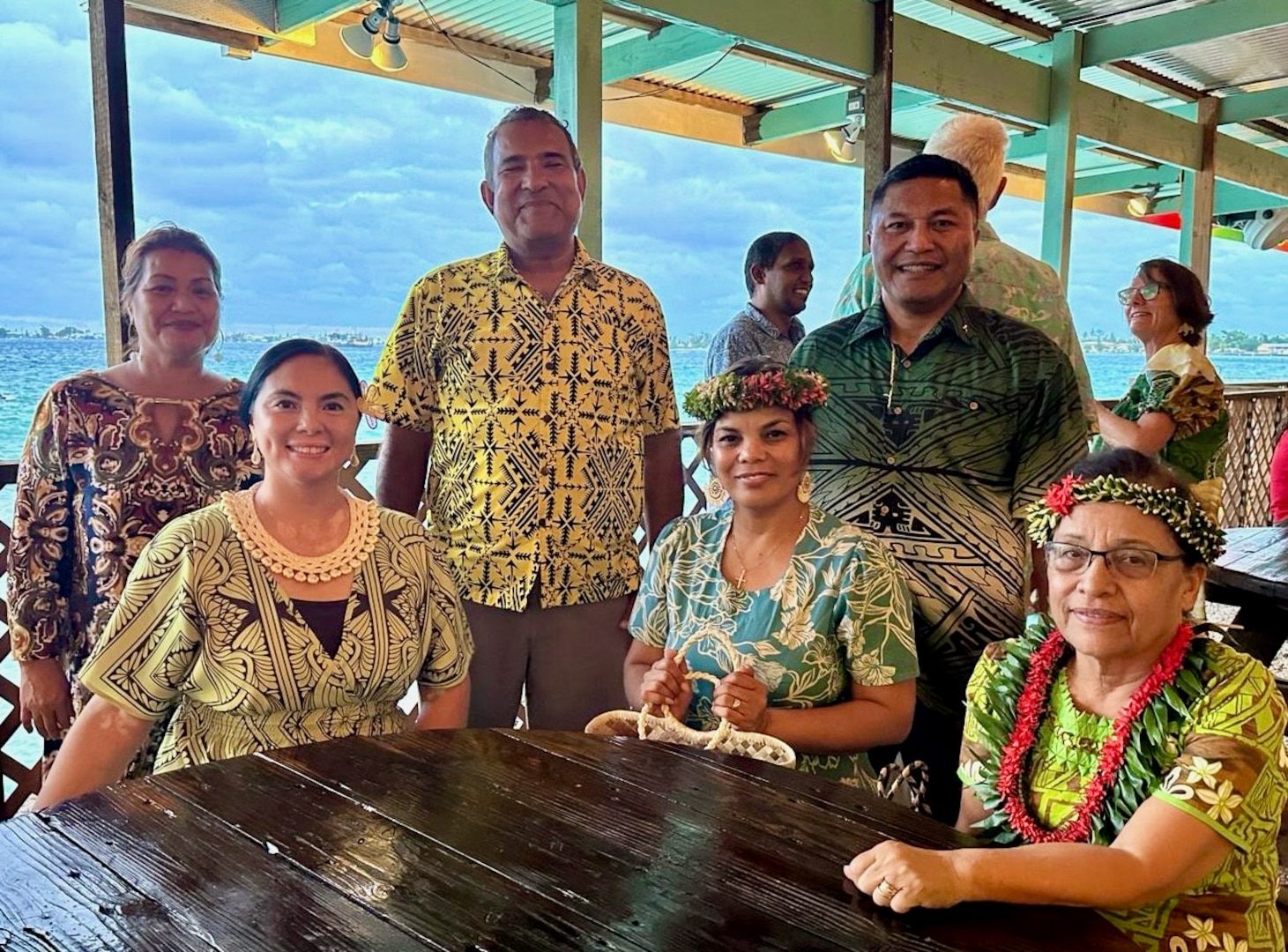 In Majuro, Republic of the Marshall Islands, on Jan. 26, 2024, U.S. Coast Guard Forces Micronesia/Sector Guam’s Cmdr. Ryan Crose, response department head, and Lt. Cmdr. Christine Igisomar, COFA maritime advisor, represented the U.S. Coast Guard at Australia Day celebration in Majuro and spent time with her Excellency Dr. Hilda Heine, President of the Republic of the Marshall Islands; his Excellency Kalani Kaneko Jr., Minister of Foreign Affairs; Senator David Kramer; and the Australian Ambassador to the RMI, his Excellency Paul Wilson, and members of the U.S. Embassy team. The Australia National Day is observed annually on January 26 and is an opportunity for Australians to celebrate all the things they love about their country: land, sense of fair go, lifestyle, democracy, freedom, people, and their various cultures, traditions, and belief systems. (U.S. Coast Guard photo)