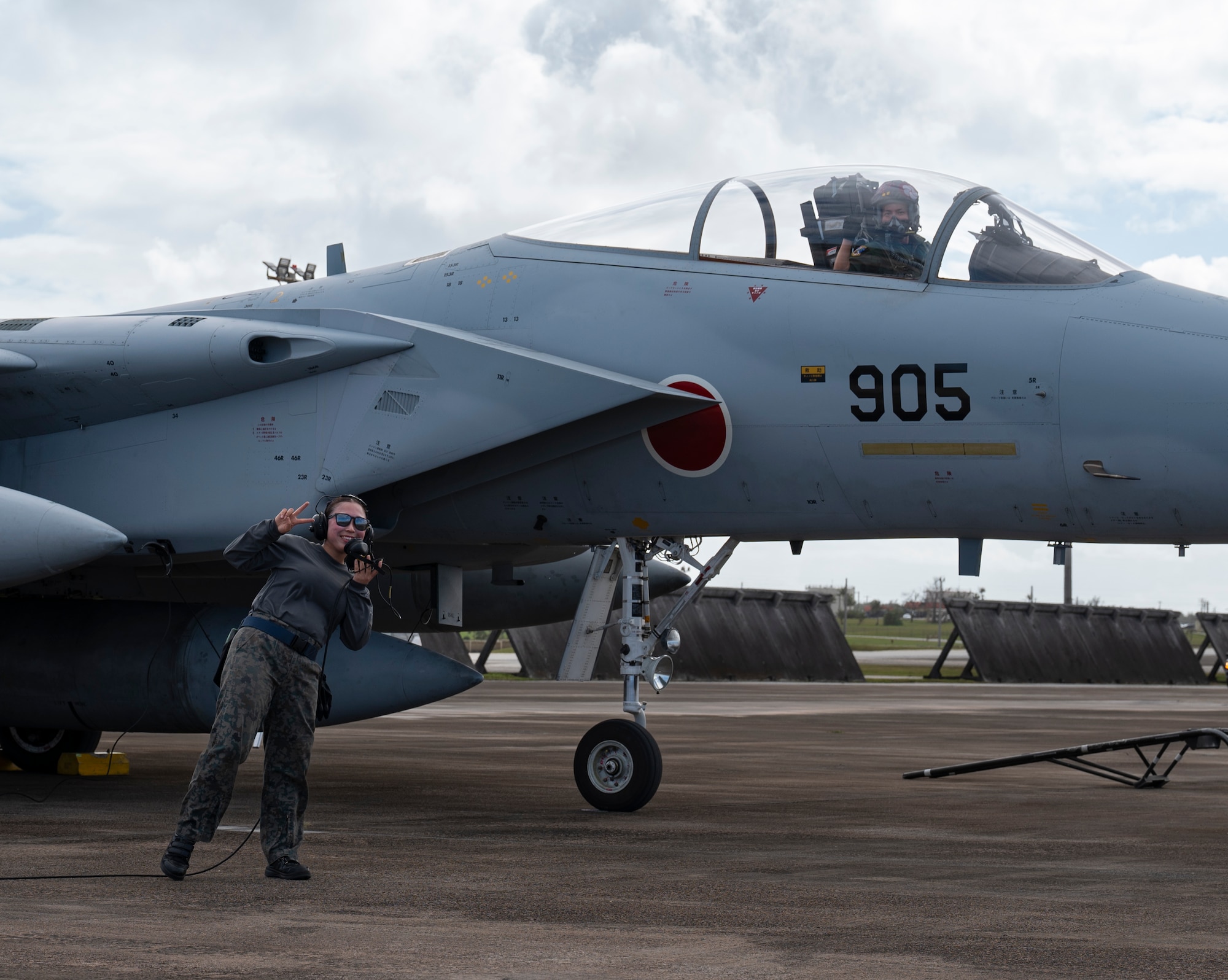 Members of the Japan Air Self-Defense Force pose for a photo during Cope North 24 on Andersen Air Force Base, Guam, Jan. 29, 2024. Cope North enhances U.S. relationships and interoperability with our regional Allies and partners by providing the opportunity to exchange information and improve shared tactics to better integrate multilateral defense capabilities. (U.S. Air Force photo by Airman 1st Class Spencer Perkins)