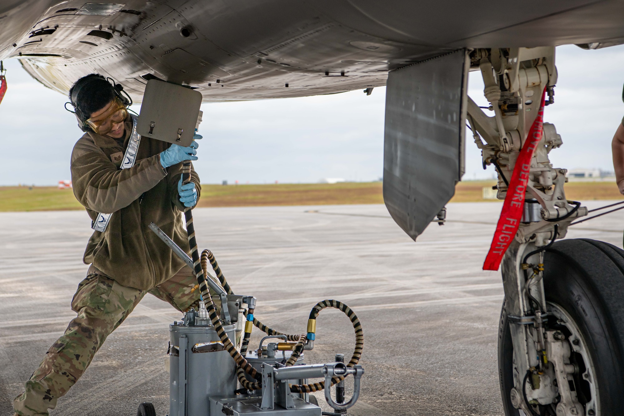 An Airman refuels an F-15C Eagle.