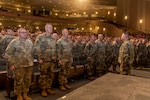 Soldiers, family members and friends gather for a deployment ceremony at Grace Church in Eden Prairie, Minnesota, Feb. 1, 2024. More than 550 Soldiers from the Minnesota National Guard's 34th Infantry Division 