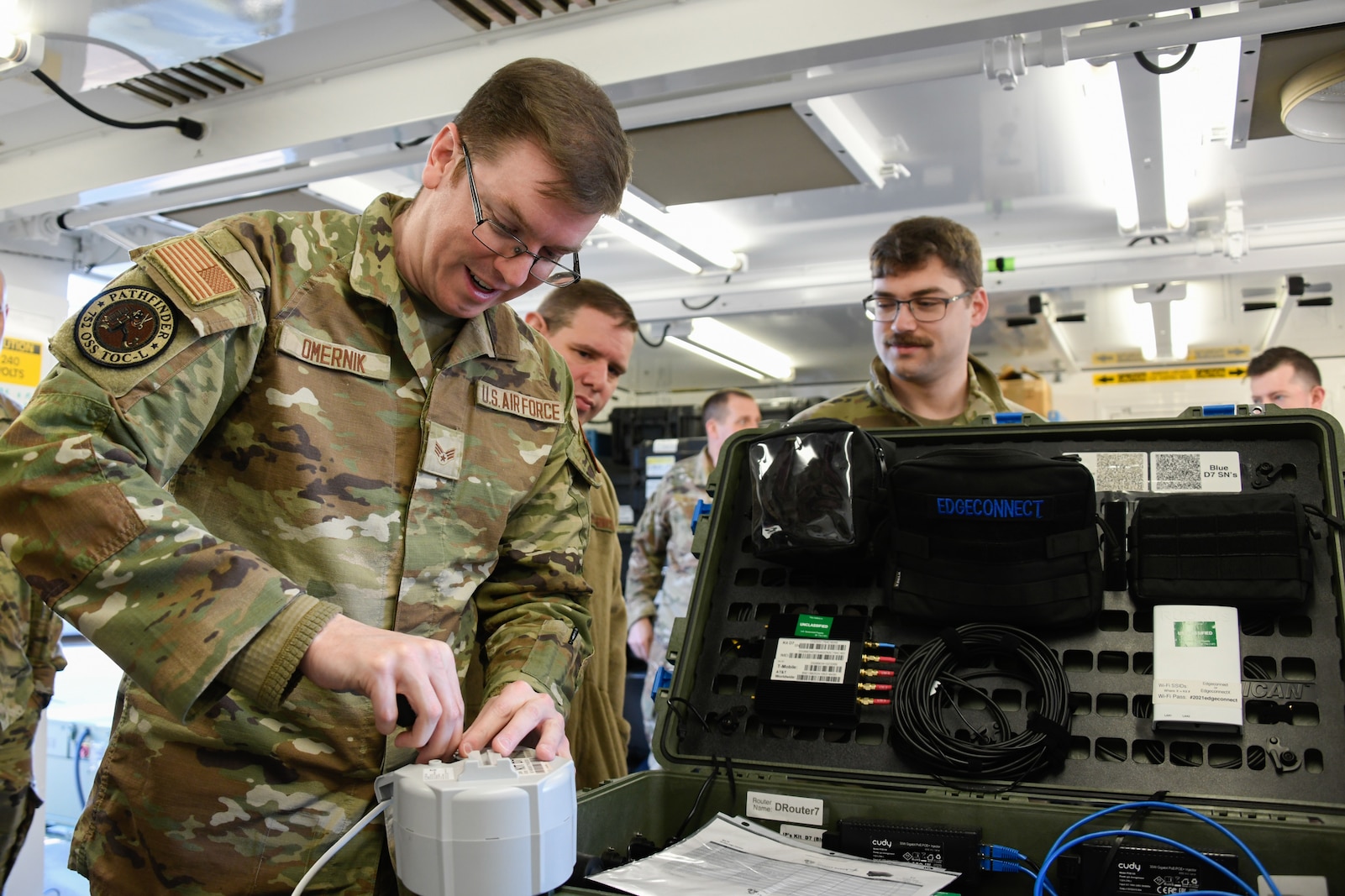 U.S. Air Force Senior Airman Joshua Omernik, 752nd Operations Support Squadron, assembles hardware for the Tactical Operations Center – Light during a training collaboration with the 134th Air Control Squadron at McConnell Air Force Base, Kansas, Jan. 29, 2024. Members of the 134th ACS observed the setup of the TOC-L to learn how to employ it in future operations.
(U.S. Air National Guard photo by Master Sgt. Matt McCoy)