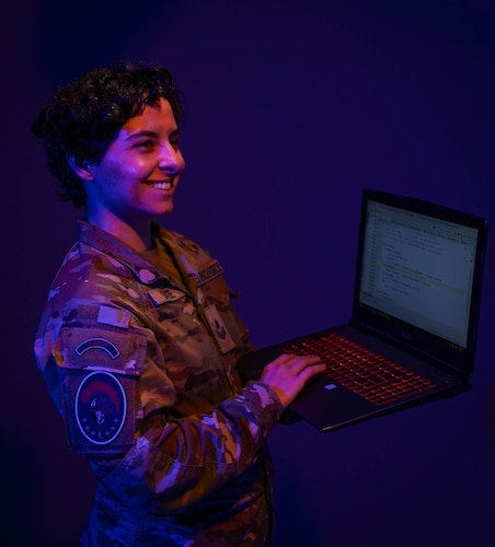 U.S. Space Force Sgt. Anastacia Lange, 333rd Training Squadron Cyber Warfare Operator course instructor, poses for a portrait at Keesler Air Force Base, Mississippi, Feb. 1, 2024.