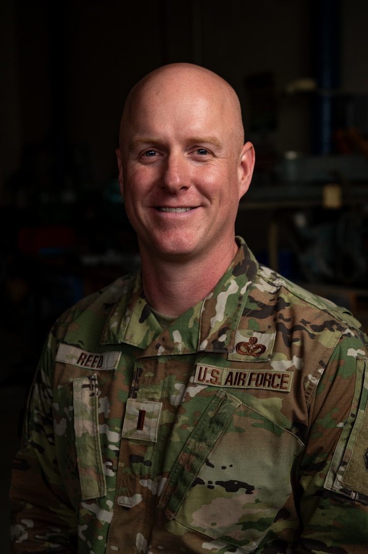 U.S. Air Force 2nd Lt. Ben Reed, a base civil engineer with the 182nd Civil Engineer Squadron, Illinois Air National Guard, poses for a portrait after an interview at the 182nd Airlift Wing, Peoria, Illinois, Feb. 2, 2024.