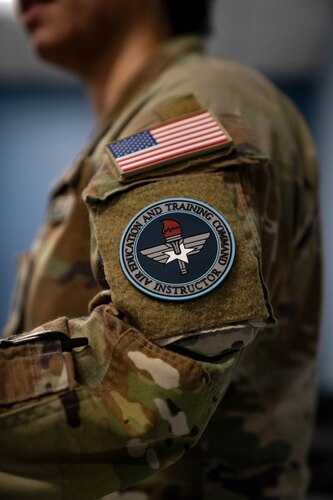 U.S. Space Force Sgt. Anastacia Lange, 333rd Training Squadron Cyber Warfare Operator course instructor, teaches CWO students at Stennis Hall on Keesler Air Force Base, Mississippi, Jan. 24, 2024.