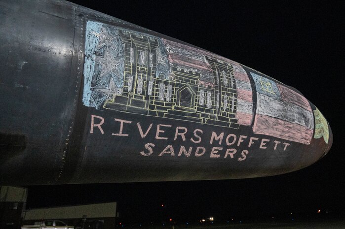 A completed mural in remembrance of U.S. Army Staff Sgt. William Rivers, Sgt. Kennedy Sanders and Sgt. Breonna Moffett is displayed on a U-2 Dragon Lady.