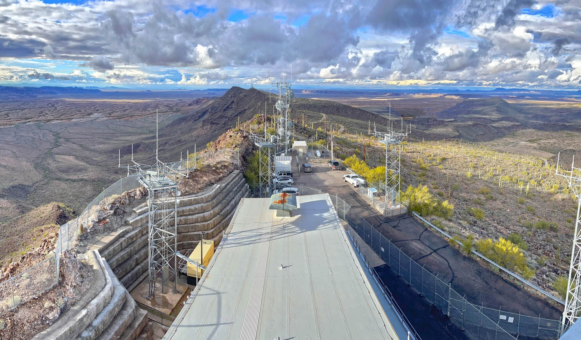 View of the desert landscape from the top of Ajo Defense Program Facility in Arizona.