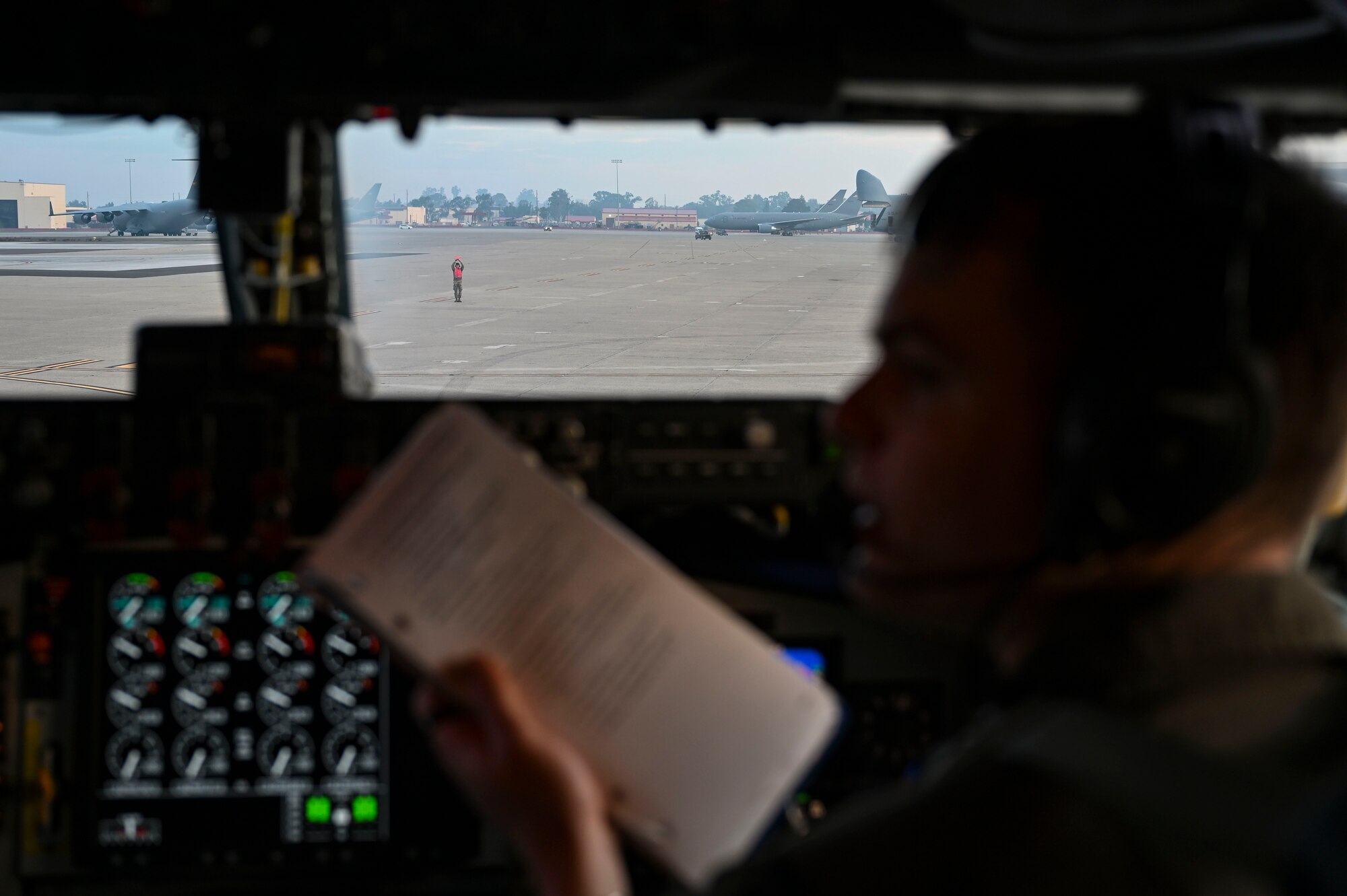 A KC-135 Pilot prepares for take-off