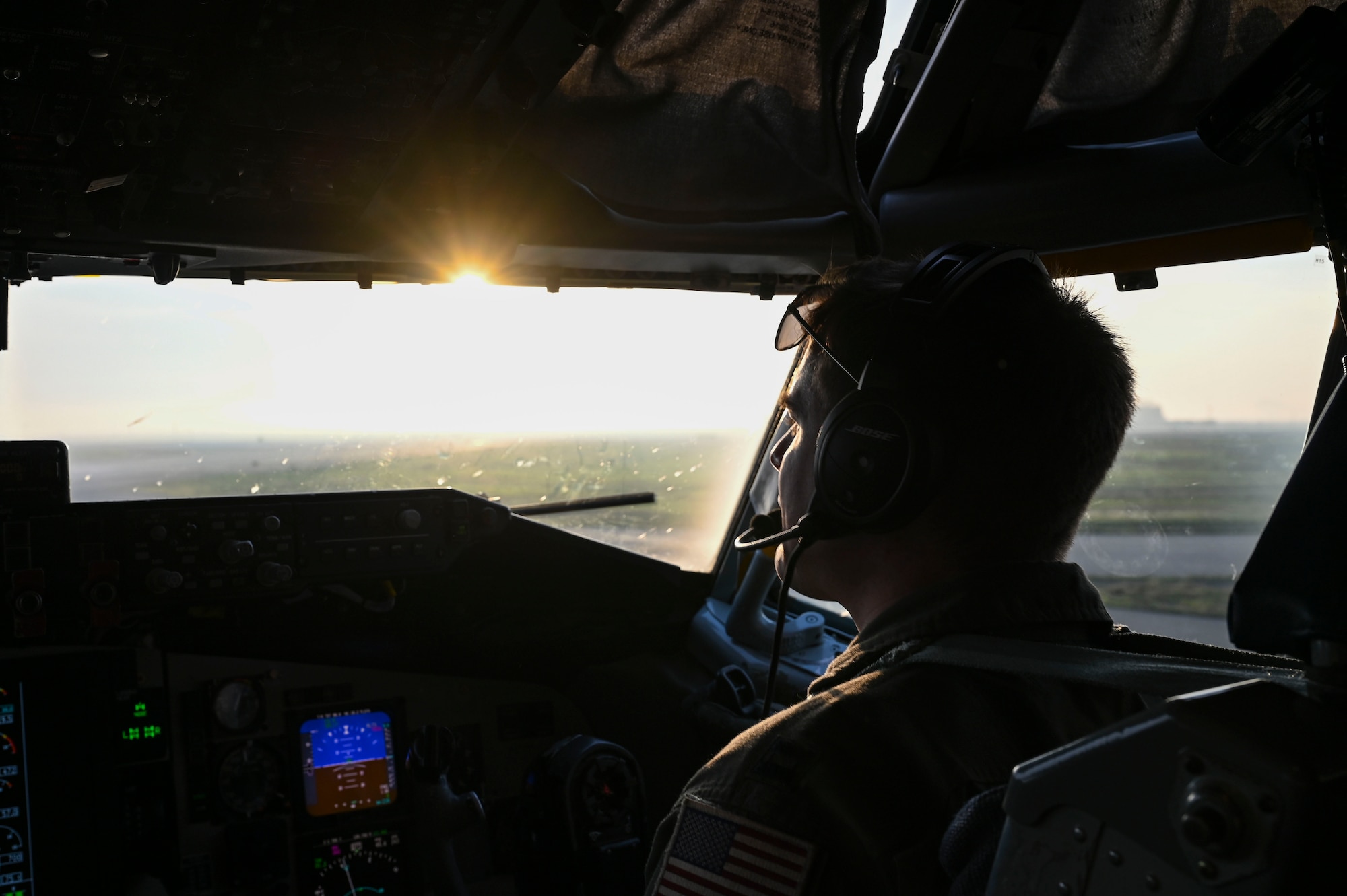 A KC-135 pilot prepares for take-off