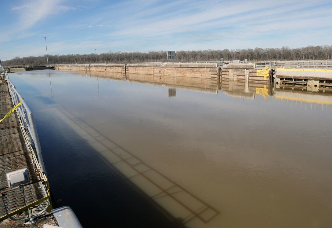 The Demopolis Lock is inoperable and awaits repair work to start in Demopolis, Alabama, Feb. 1, 2024. A breach occurred on Jan. 16, and the U.S. Army Corps of Engineers Mobile District and partners are working 24/7 to make the lock fully operable for an estimated timeframe of May. (U.S, Army photo by Chuck Walker)