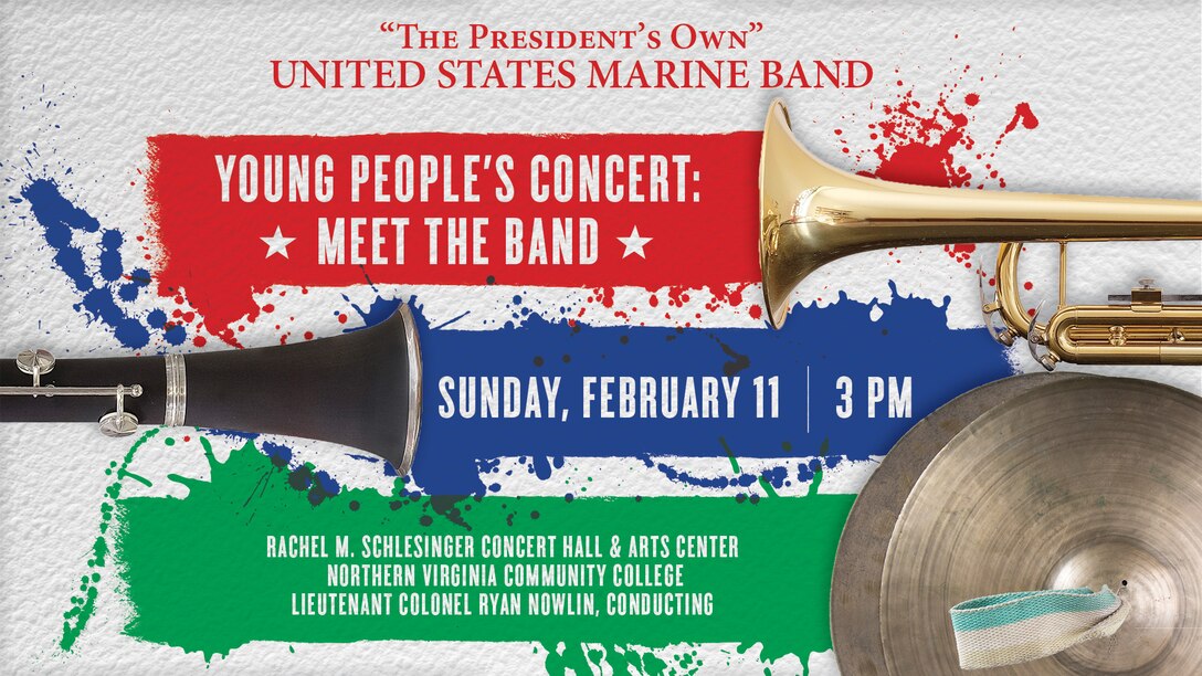 Graphic for Marine Band's 2024 Young People's concert: Meet the Band.