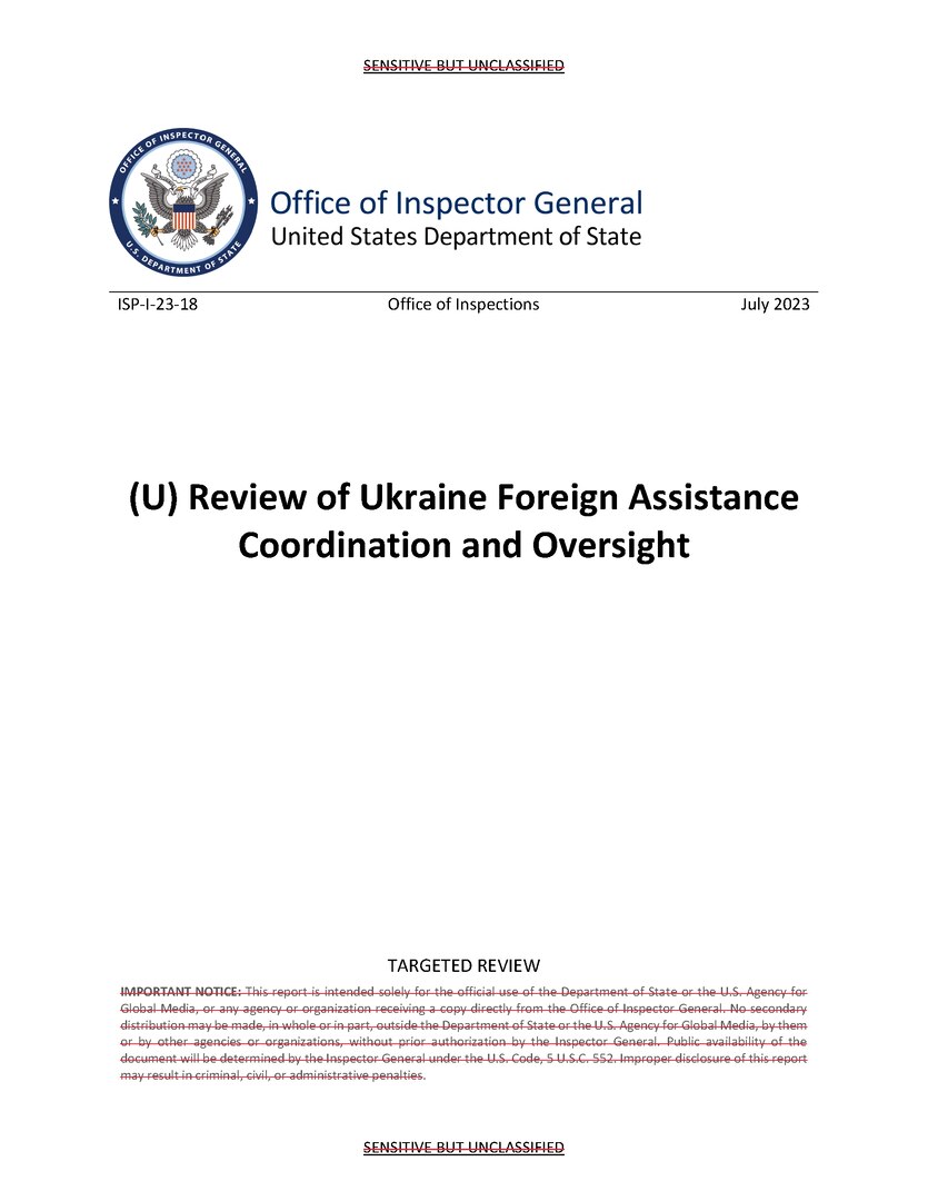 Review of Ukraine Foreign Assistance Coordination and Oversight