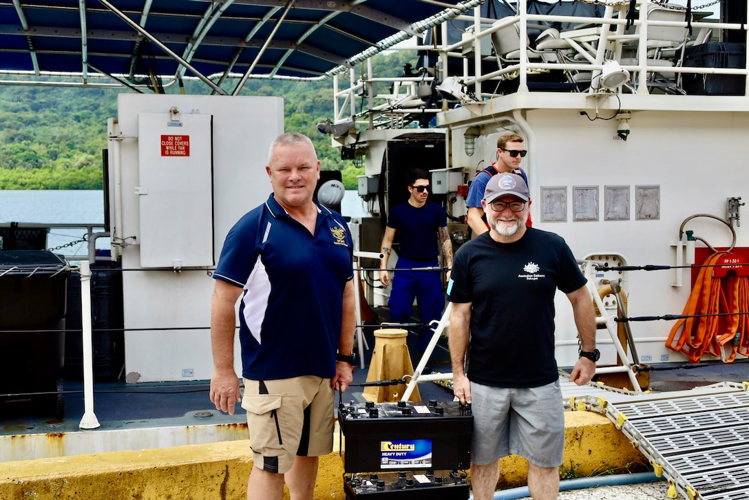 POHNPEI, Federated States of Micronesia — The USCGC Oliver Henry (WPC 1140) crew arrived at Dekhitik Harbor in Pohnpei on Feb. 1 as part of an international effort to deliver essential supplies and equipment to the drought-affected outer islands of Nukuoro and Kapingamarangi Atolls. Due to the El Niño weather phenomenon, these remote communities required immediate assistance, including water purification solutions, to combat the scarcity of potable water.