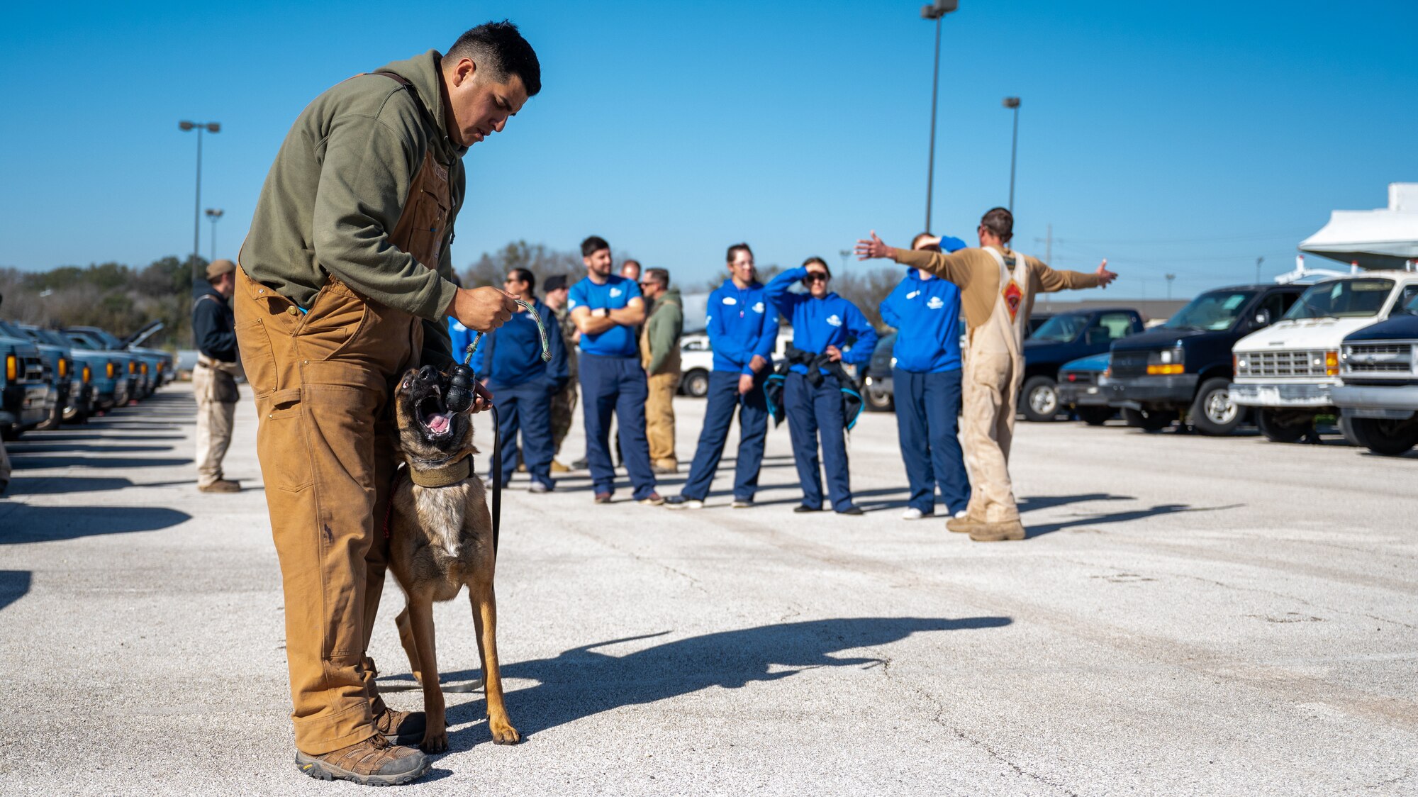 Dog Handlers assigned to the 341st Training Squadron and SeaWorld instructors participate in a cross-training collaboration on Jan. 11 and Jan. 19, 2024.