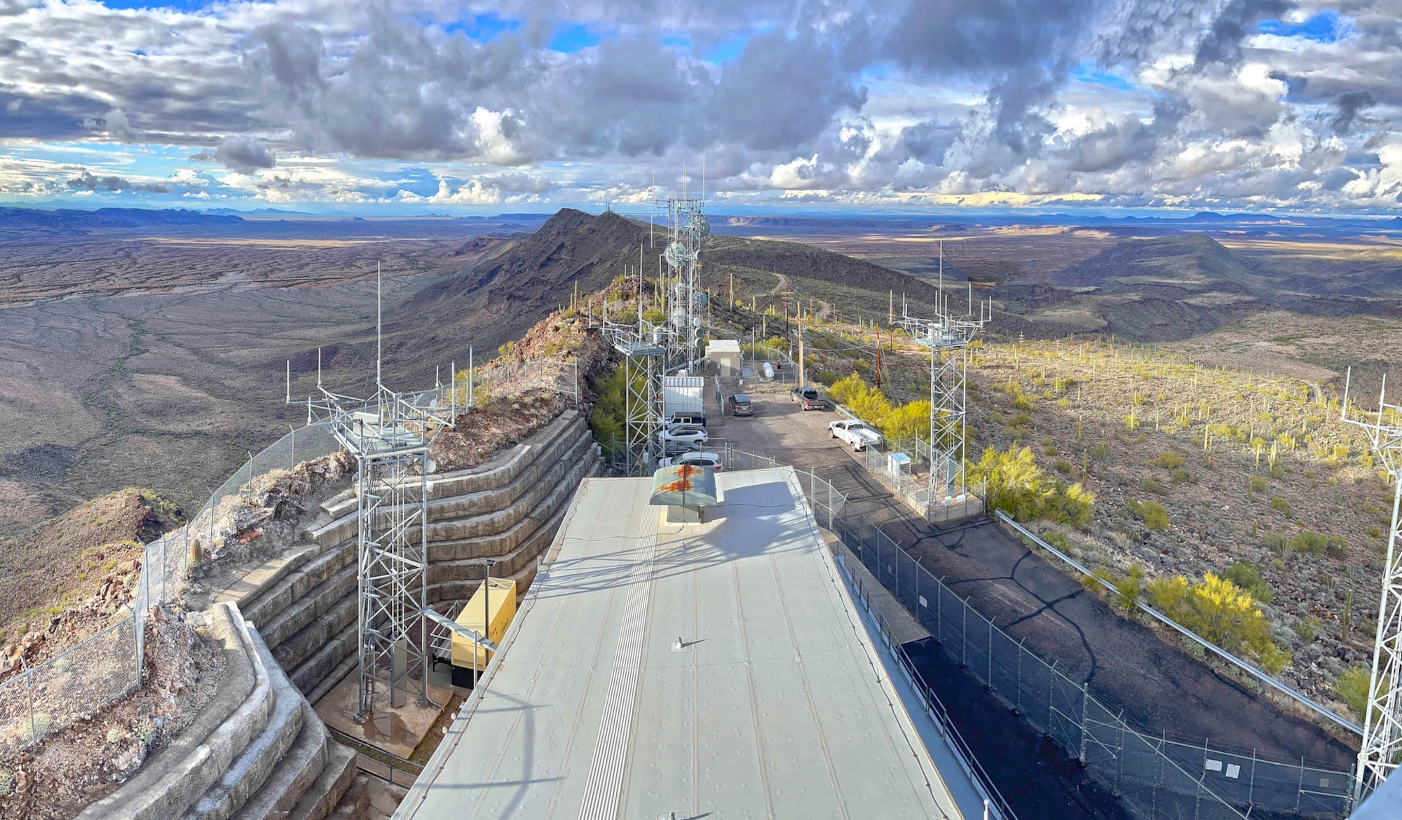 View of the desert landscape from the top of Ajo Defense Program Facility in Arizona.