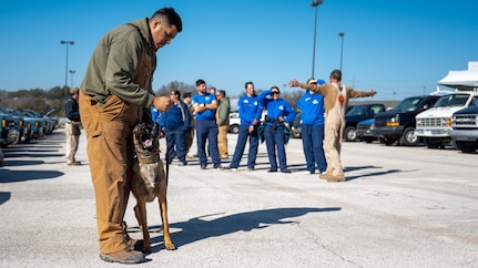 Dog Handlers assigned to the 341st Training Squadron and SeaWorld instructors participate in a cross-training collaboration on Jan. 11 and Jan. 19, 2024.