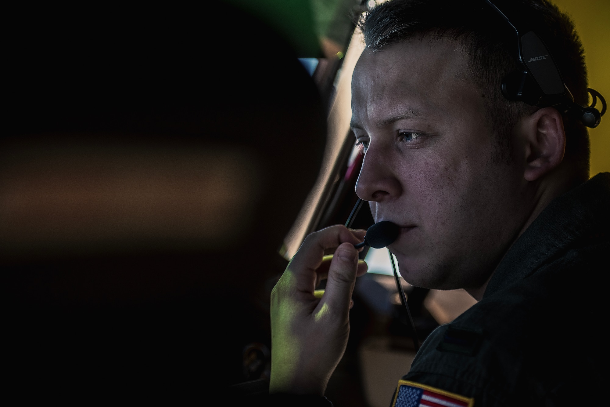 U.S. Air Force 1st Lt. Alexander Ayala, 2nd Air Refueling Squadron pilot, takes his place in the cockpit of a KC-46A Pegasus during Bamboo Eagle 24-1, Jan. 29, 2024, at Travis Air Force Base, Calif. The exercise an operational implementation of multi-domain combat readiness training. (U.S. Air Force photo by Staff Sgt. Austin Knox)