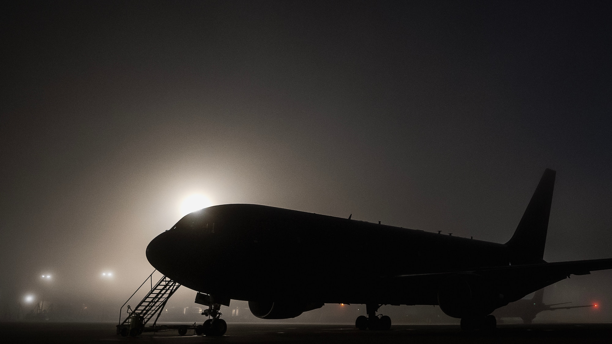 A KC-46A Pegasus from the 2nd Air Refueling Squadron assigned to the 305th Air Mobility Wing, Joint Base McGuire-Dix-Lakehurst, N.J., sits on the flightline during the Bamboo Eagle 24-1 exercise at Travis Air Force Base, Calif., Jan. 29, 2024. Bamboo Eagle 24-1 is an operational implementation of multi-domain combat readiness training. (U.S. Air Force photo by Staff Sgt. Austin Knox)