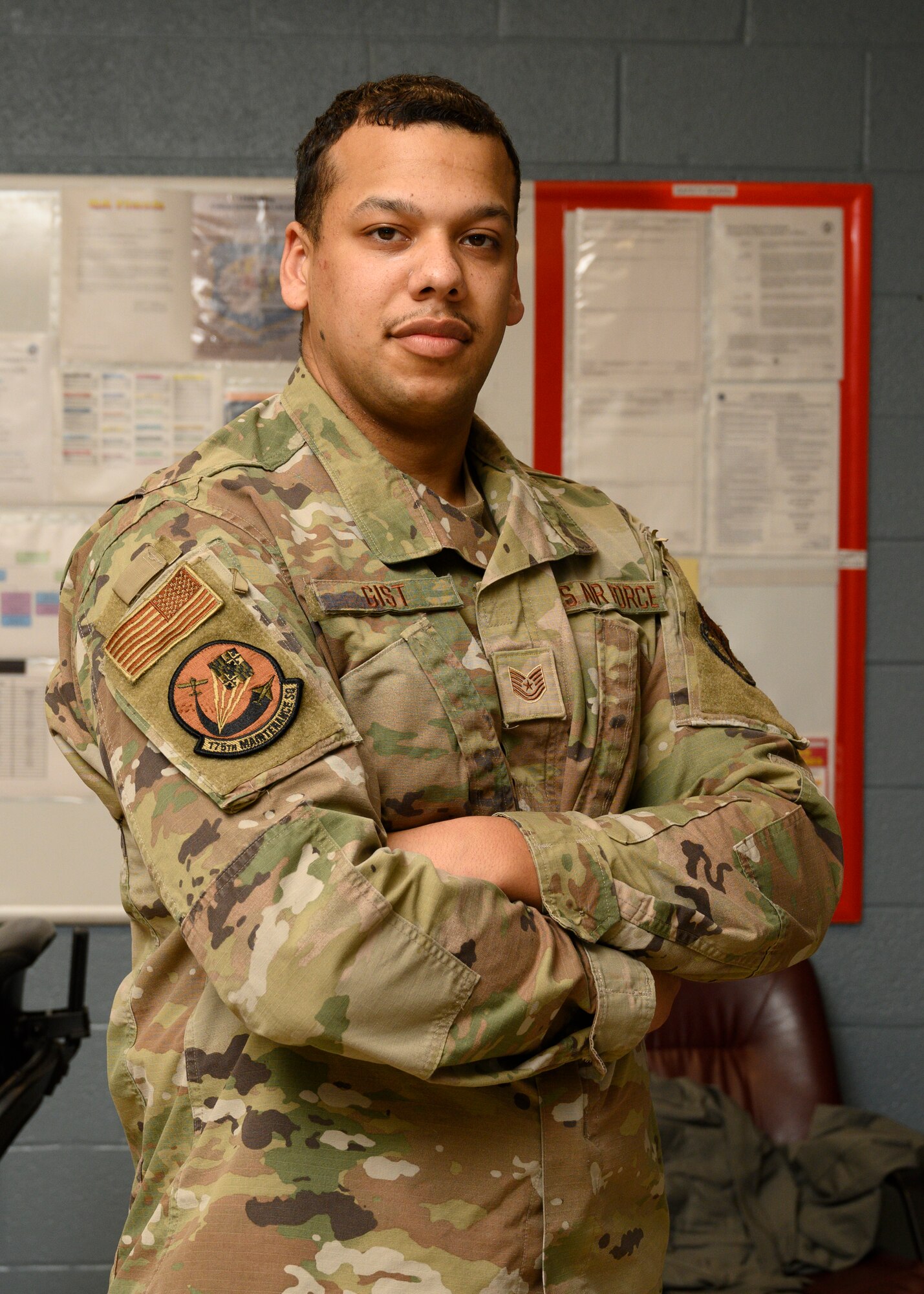 U.S. Air Force Tech. Sgt. Michael Gist, an avionics test station and components specialist, 175th Maintenance Squadron, Maryland Air National Guard, poses for a photo, Martin State Air National Guard Base, Maryland, Jan. 26, 2024.