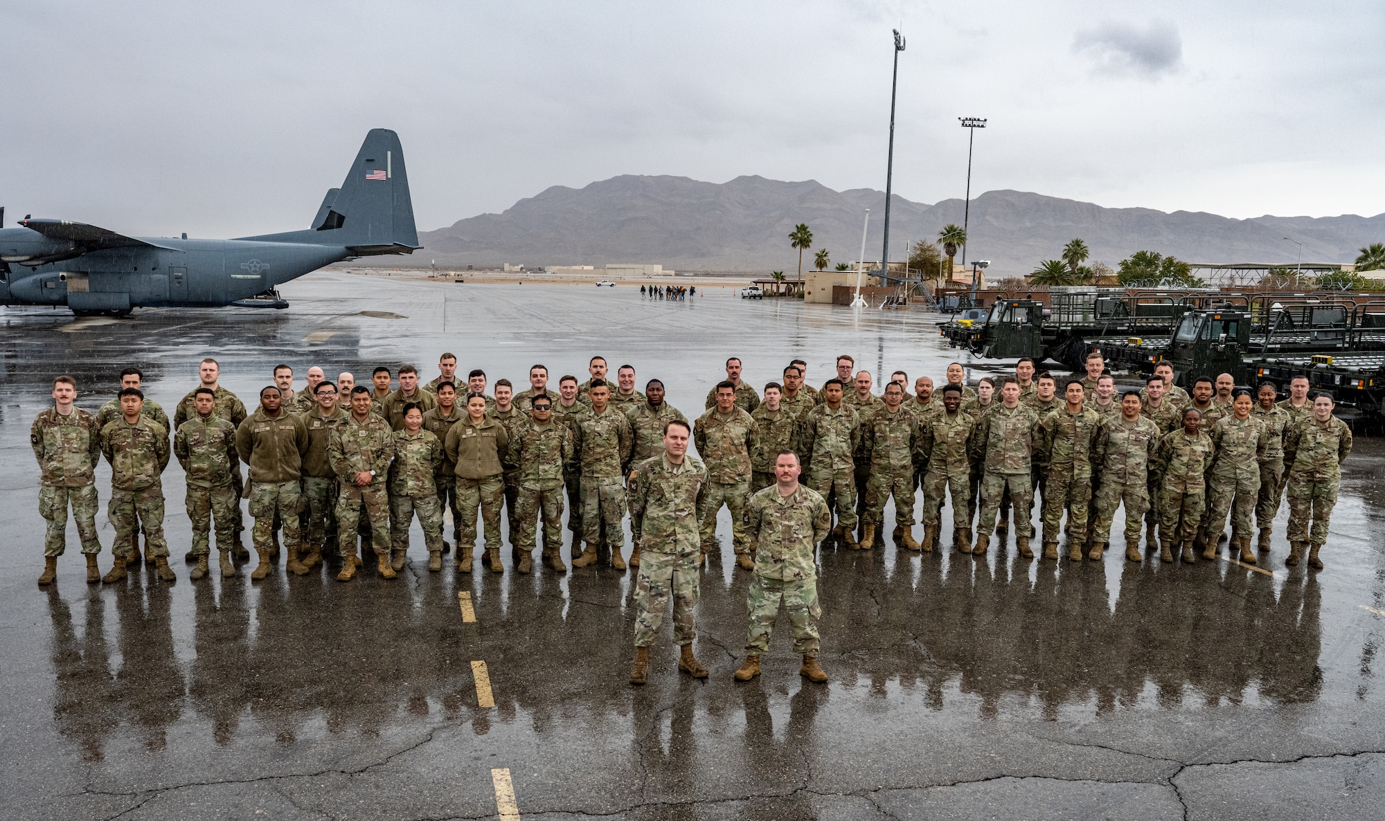 The U.S. Air Force's first Air Mobility Element poses for a photo during Exercise Bamboo Eagle 24-1 at Nellis Air Force Base, Nevada, Feb. 4, 2024.