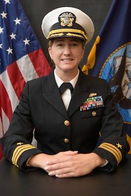 Official studio photo of Cmdr. Brittany N. Lynn, Executive Officer, USS Carter Hall (LSD 50)