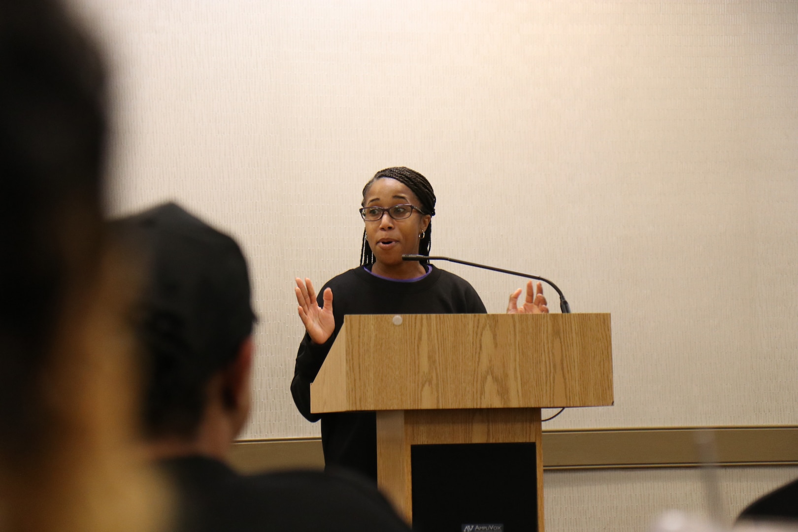 U.S. Army Capt. Mayauda Bowens, Joint Force Core Operation officer with Joint Force Headquarters District of Columbia National Guard, speaks on the importance of the launch of the District of Columbia National Guard’s Female Mentoring and Morale Program (FMMP) during the Family Programs Health and Wellness workshop at the Holiday Inn Alexandria-Carlyle, Alexandria, Va., Jan 27, 2024. The FMMP is a new initiative under the Army’s Women’s Initiatives Team (WIT), the Secretary of the Army approved the D.C. FMMP chapter officially in December of 2022.