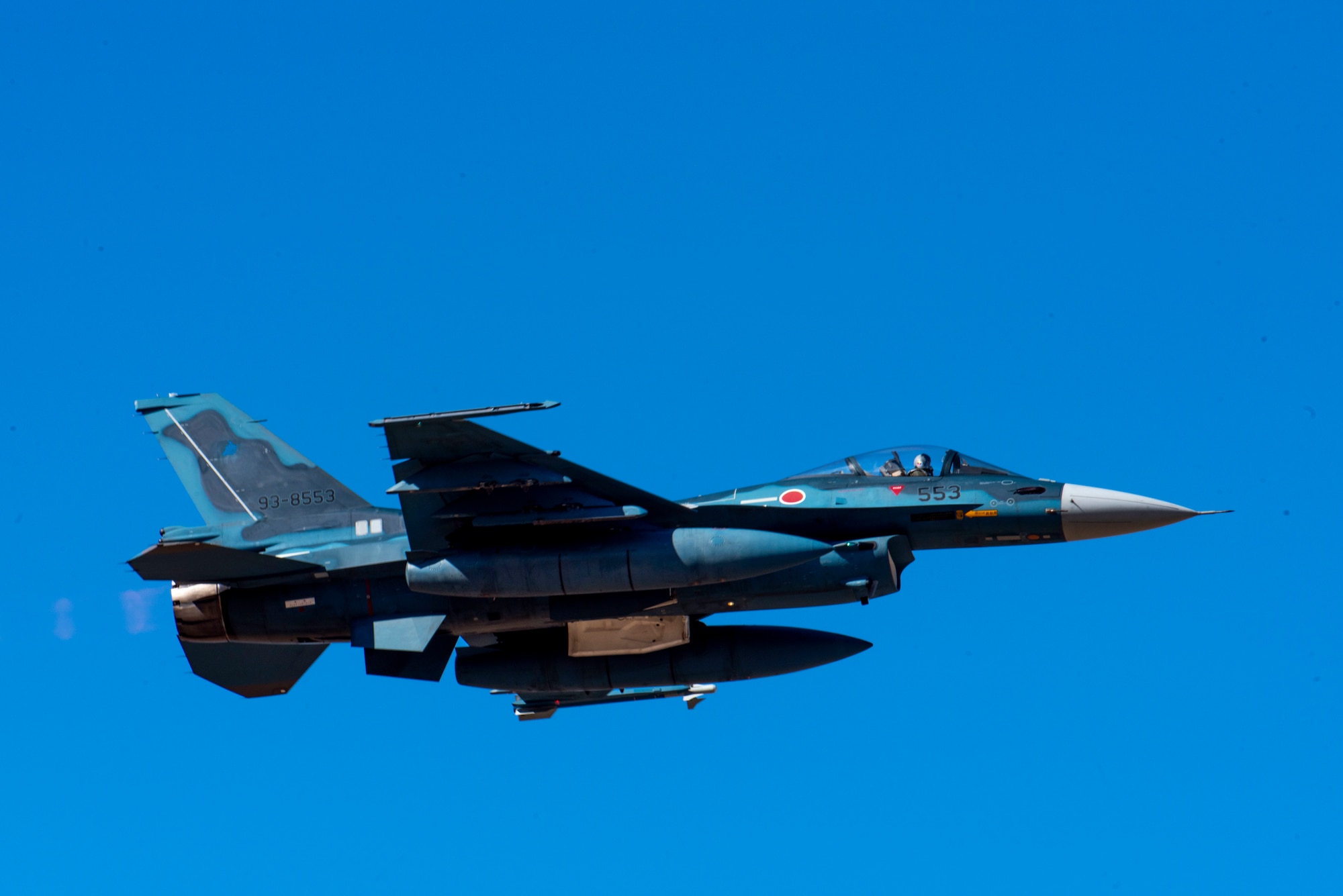 A Japan Air Self-Defense Force F-2 takes off from Hyakuri Air Base, Japan in support of the Aviation Training Relocation exercise Jan. 29, 2024.