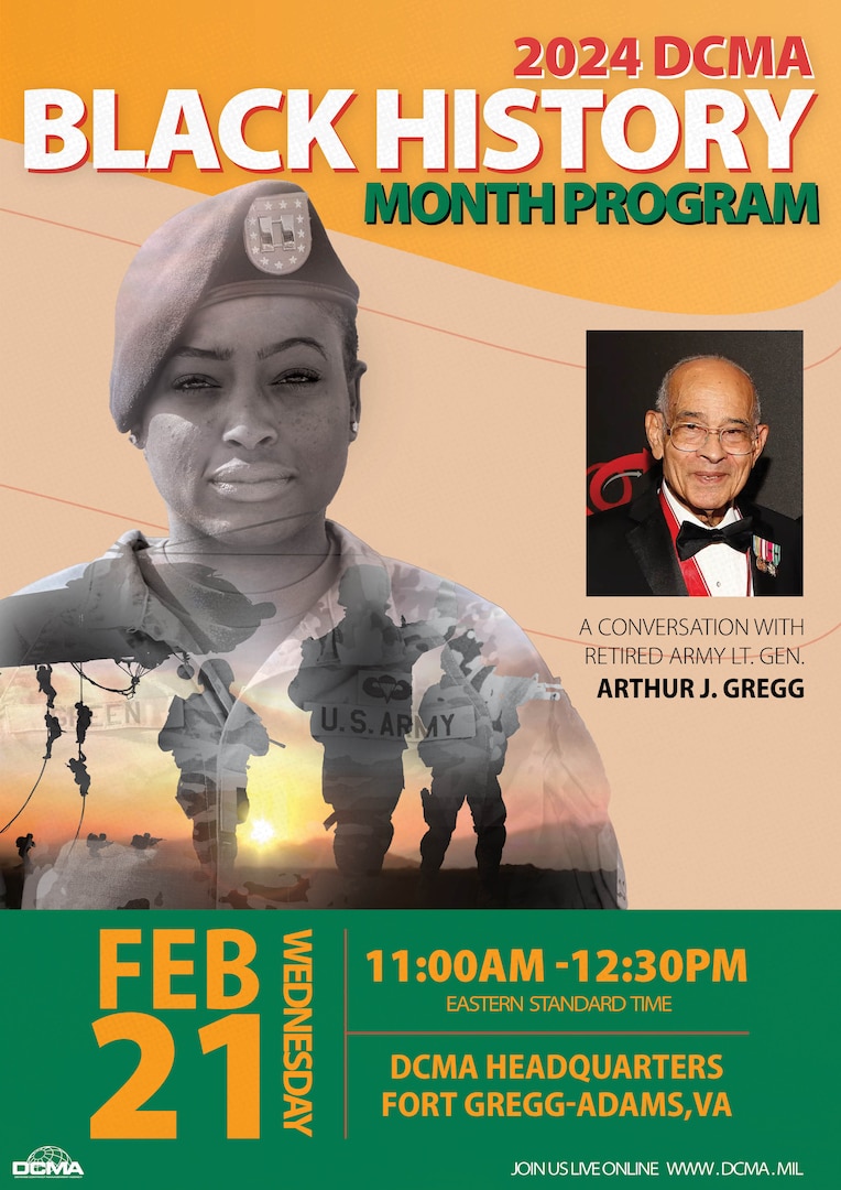 A graphic highlighting Black History Month and the Lt. Gen. Gregg event.