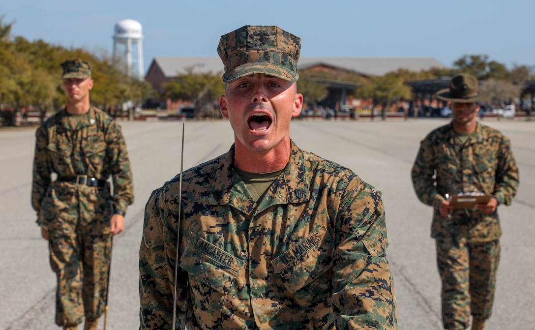 U.S. Marines with Drill Instructor School, Recruit Training Regiment, conduct and are graded on close order drill aboard Marine Corps Recruit Depot Parris Island, S.C. on February 23, 2022. 

Close order drill is a foundation of discipline and esprit de corps in the United States Marine Corps. Additionally, it is one of the oldest methods for developing confidence and troop leading abilities in a Marine Corps unit's subordinate leaders.

(U.S. Marine Corps photo by Lance Cpl. Dakota Dodd)