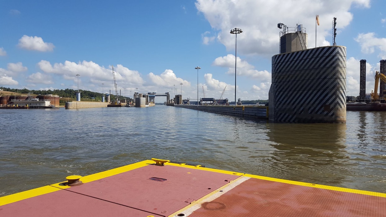 View from the deck of a barge of a navigation lock
