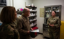 U.S. Air Force Lt. Gen. Robert Miller, Air Force Surgeon General, speaks to members of the 5th Medical Group during an All-Call at Minot Air Force Base, North Dakota, Feb. 5, 2024. As the Surgeon General for the United States Air Force, Miller advises the Secretary of the Air Force, the Air Force Chief of Staff, the Space Force Chief of Space Operations and the Assistant Secretary of Defense for Health Affairs on matters pertaining to the medical aspects of the air expeditionary force and the health of Airmen and Guardians. (U.S. Air Force Photo by Airman 1st Class Luis Gomez)