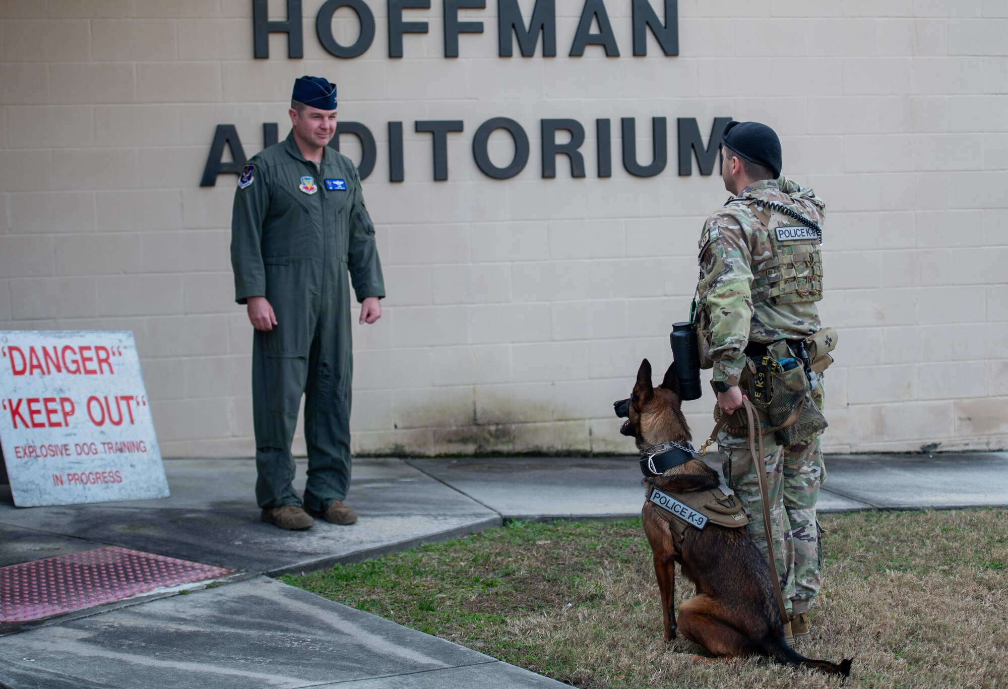 MWD handler salutes wing commander after mwd certification