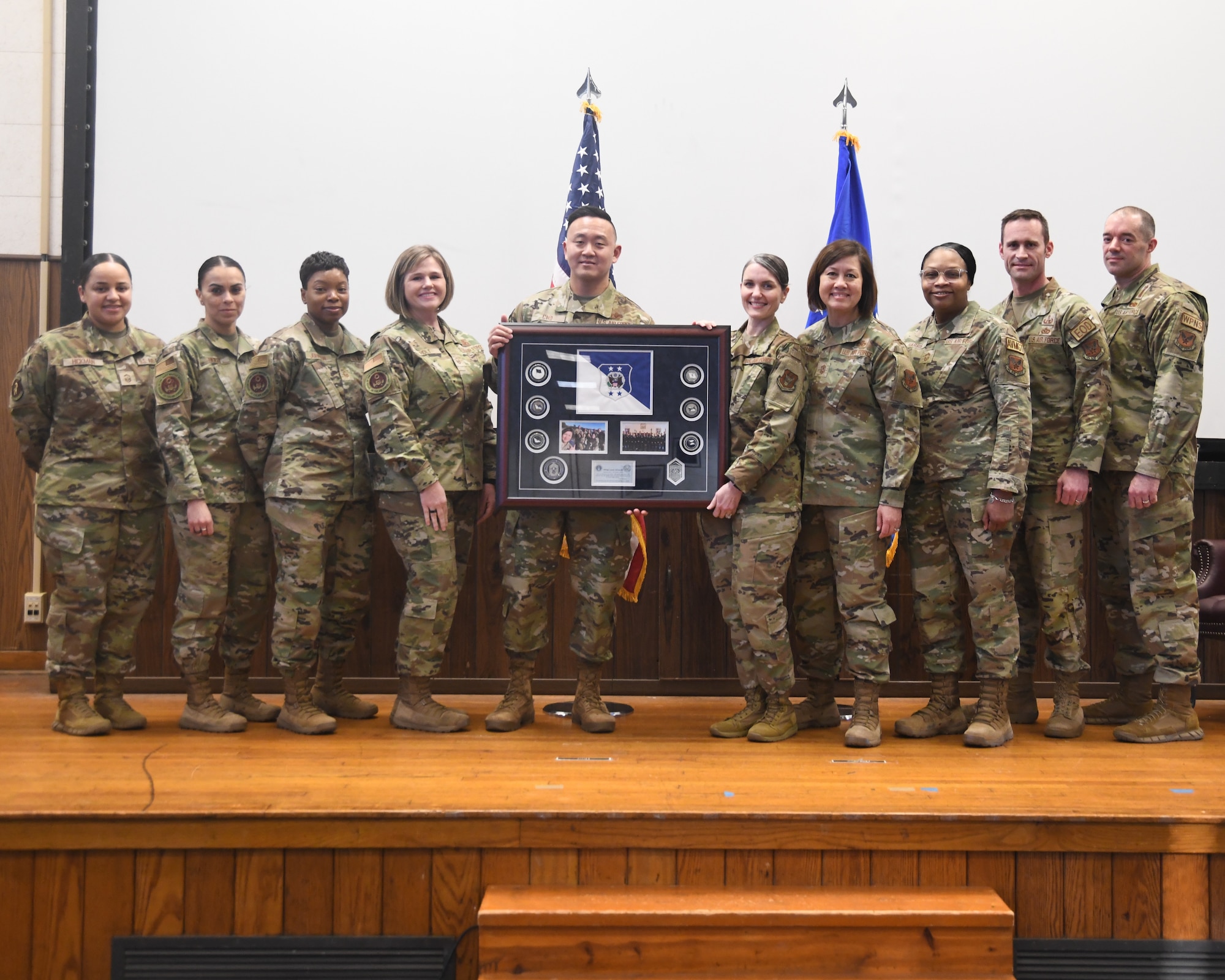 The 459th Force Support Squadron Senior Enlisted Leader was promoted to the rank of Chief Master Sergeant during the February unit training assembly. Chief Master Sgt. Laura Griswold held her promotion ceremony to the rank of chief master sergeant on Saturday, Feb. 3, 2024, with her family and friends in attendance in the 459th Air Refueling Wing Auditorium. Lt. Col. Renette Hilton, 459th FSS Commander, officiated the ceremony.