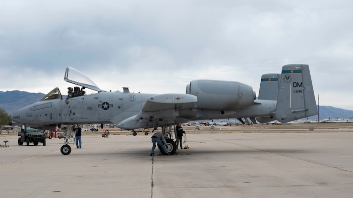 An A-10C Thunderbolt II aircraft arrives at the receiving ramp of the 309th Aircraft Maintenance and Regeneration Group at Davis-Monthan Air Force Base, Ariz., Feb. 6, 2024. Aircraft arriving to the AMARG undergo special maintenance before moving to their final storage spots. (U.S. Air Force photo by Staff Sgt. Nicholas Ross)