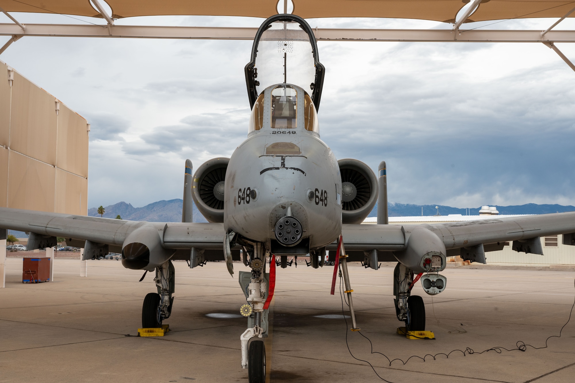 An A-10C Thunderbolt II aircraft prior to divestment at Davis-Monthan Air Force Base, Ariz., Feb. 6, 2024. Aircraft 82-648 was retired from service and transited to the 309th Aerospace Maintenance and Regeneration Group. (U.S. Air Force photo by Airman 1st Class Robert Allen Cooke III)