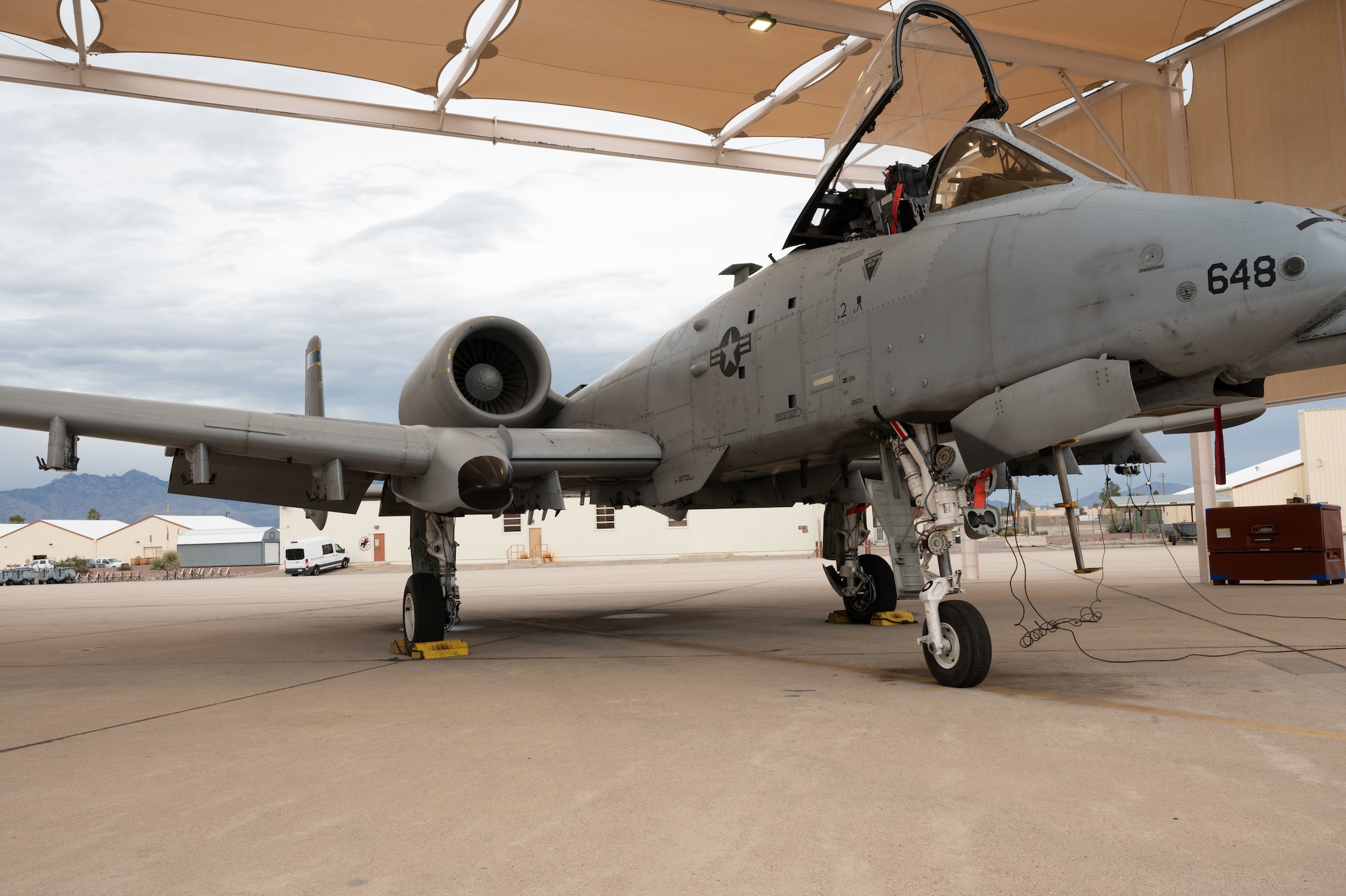 An A-10C Thunderbolt II aircraft prior to divestment at Davis-Monthan Air Force Base, Ariz., Feb. 6, 2024. Aircraft 82-648 was retired from service and transited the 309th Aerospace Maintenance and Regeneration Group for storage purposes. (U.S. Air Force photo by Airman 1st Class Robert Allen Cooke III)