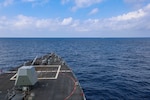 SOUTH CHINA SEA (Feb. 7, 2024) The Arleigh Burke-class guided-missile destroyer USS John Finn (DDG 113), sails with the Japan Maritime Self-Defense Force ship JS Sazanami (DD 113) and Royal Australian Navy ship HMAS Warramunga (FFH 152) during trilateral operations in the South China Sea, Feb. 7. John Finn is forward-deployed and assigned to Commander, Task Force (CTF) 71/Destroyer Squadron (DESRON) 15, the Navy’s largest DESRON and the U.S. 7th Fleet’s principal surface force. (U.S. Navy photo by Mass Communication Specialist 2nd Class Justin Stack)