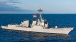 The guided-missile destroyer USS Bulkeley (DDG 84) transits the Cherry Point operating area. The ships are part of Harry S. Truman Carrier Strike Group conducting integrated training for an upcoming deployment. (U.S. Navy photo by Mass Communication Specialist 2nd Class K. Anderson/Released)