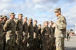 Army Gen. Daniel Hokanson, chief, National Guard Bureau, meets with Arkansas Guardsmen assigned to Task Force Bowie, 39th Infantry Brigade Combat Team, on rotation overseeing training with the Joint Multinational Training Group-Ukraine, Grafenwoehr, Germany, Oct. 21, 2023.