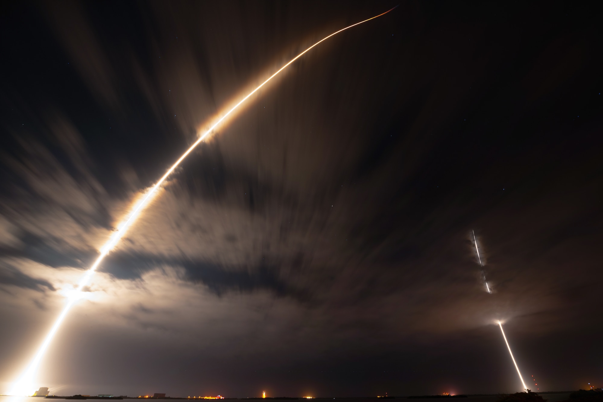 A Falcon 9 rocket supporting the PACE mission launches from Space Launch Complex 40 at Cape Canaveral Space Force Station, Florida, Feb. 8, 2024.